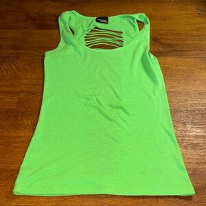 Popular Sport Neon Green Back Cut Gemstome Angle Wings Tank Top